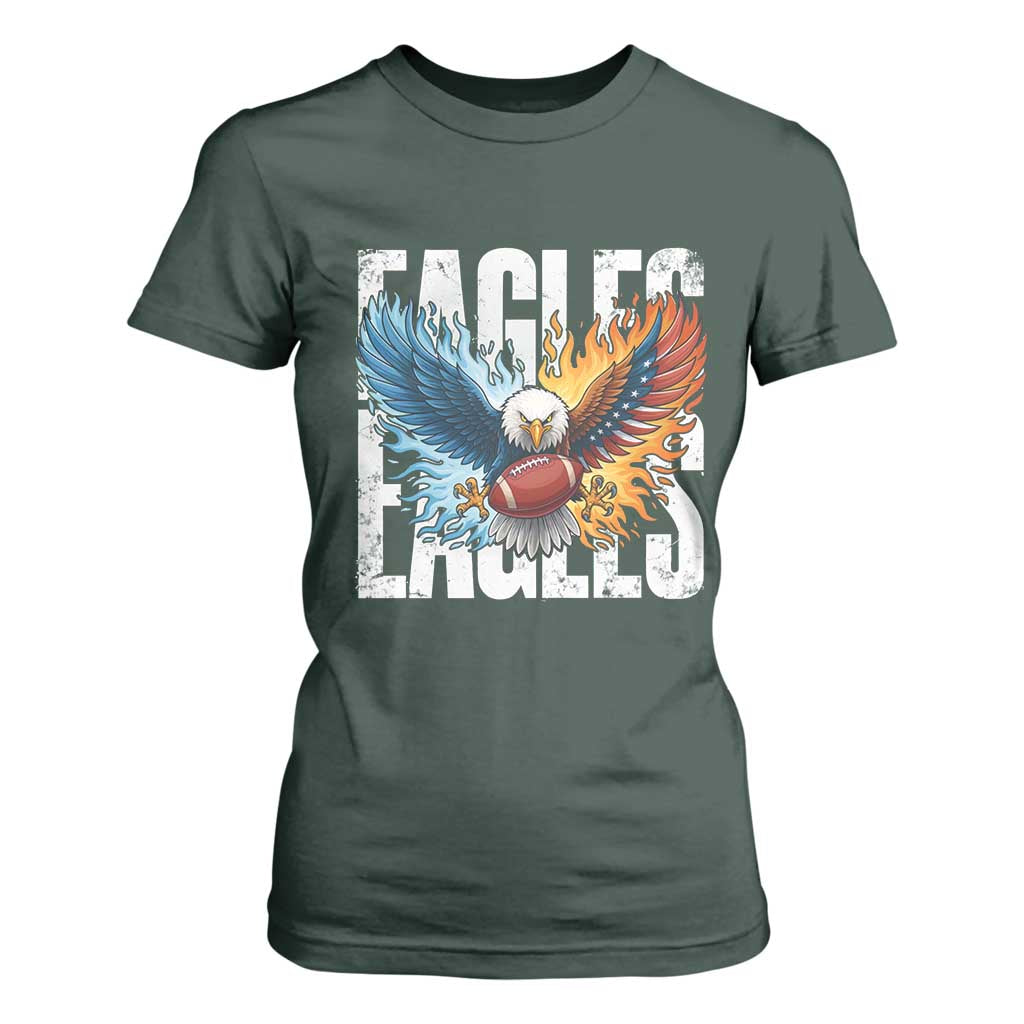Eagles Football T Shirt For Women Patriotic Eagle American Flag Gift TS12 Dark Forest Green Print Your Wear