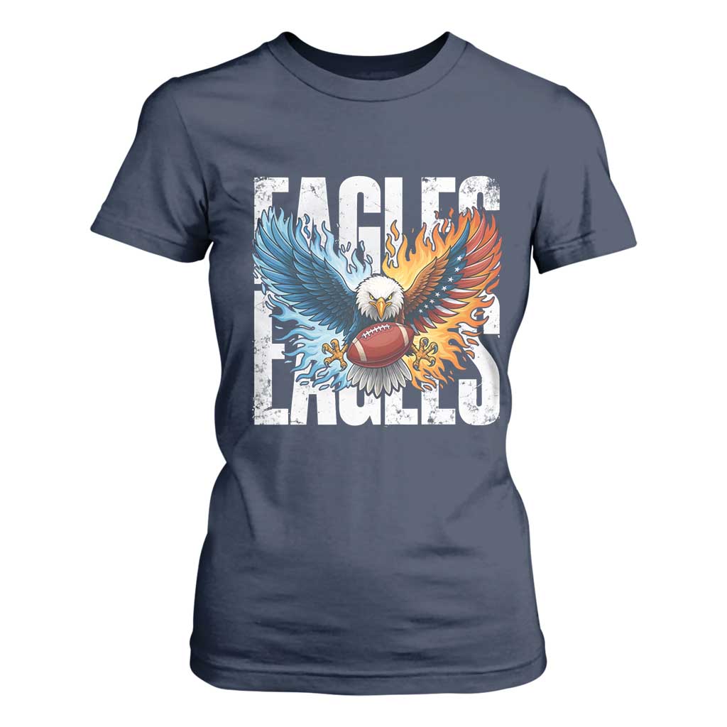 Eagles Football T Shirt For Women Patriotic Eagle American Flag Gift TS12 Navy Print Your Wear
