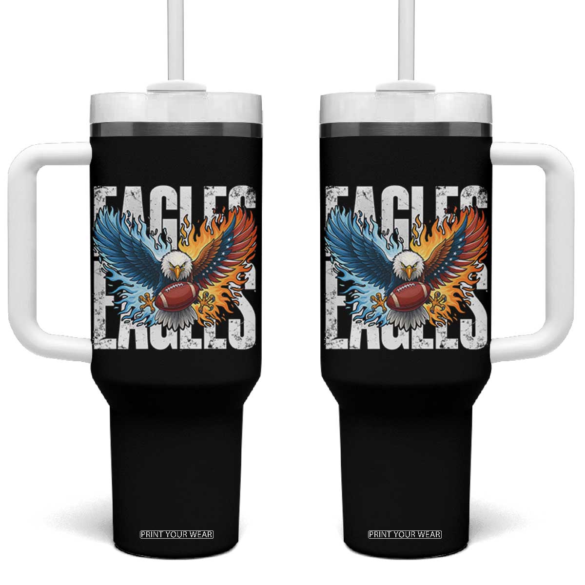 Eagles Football Tumbler With Handle Patriotic Eagle American Flag Gift TS12 One Size: 40 oz Black Print Your Wear