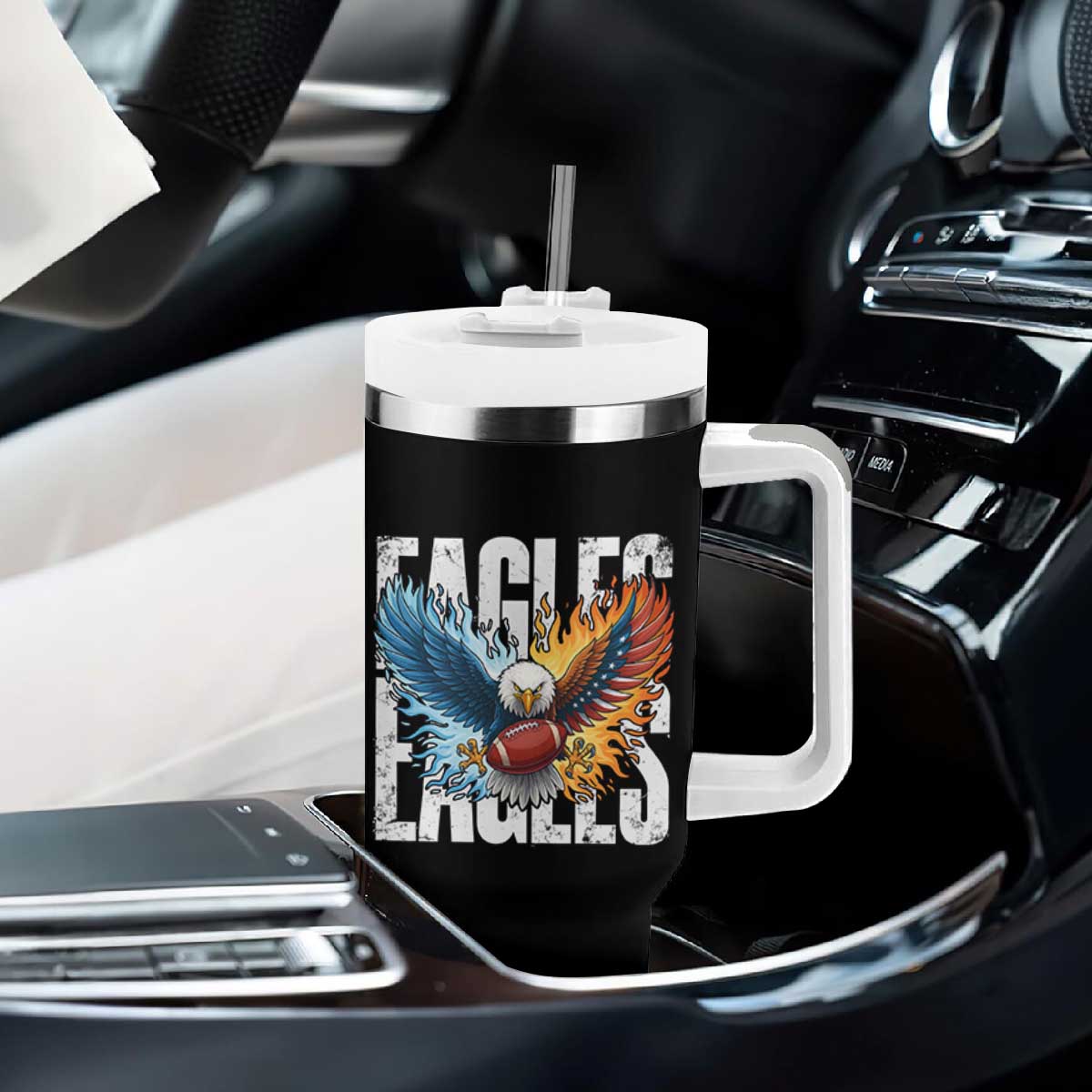 Eagles Football Tumbler With Handle Patriotic Eagle American Flag Gift TS12 Print Your Wear