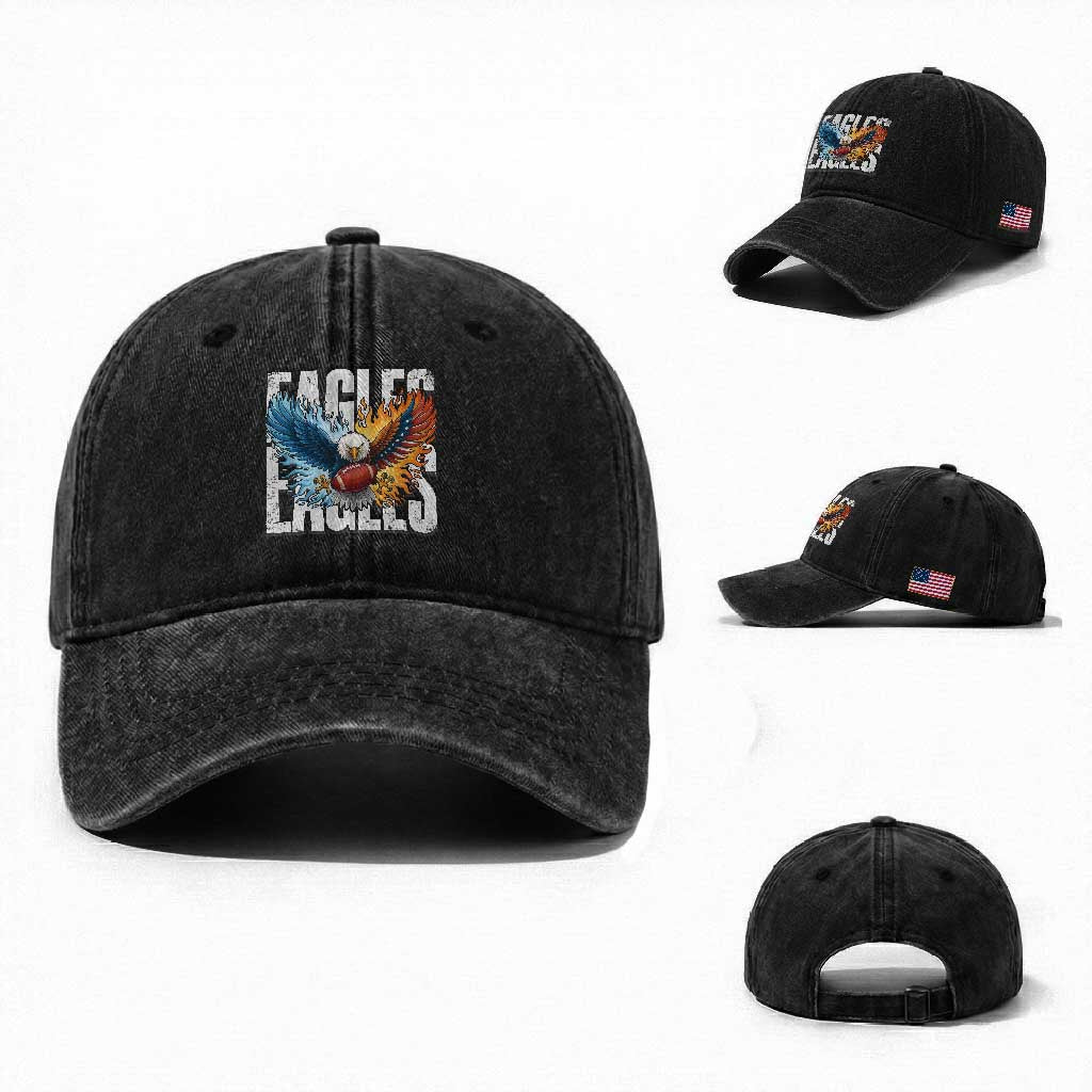 EF Lover Patriotic Eagle American Flag Gift Washed Cotton Baseball Cap TS12 Washed Cap Universal Fit Black Print Your Wear
