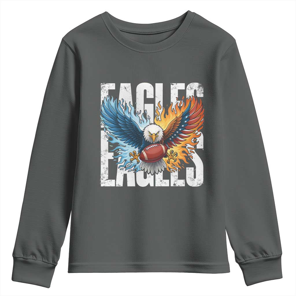 Eagles Football Youth Sweatshirt Patriotic Eagle American Flag Gift TS12 Dark Heather Print Your Wear