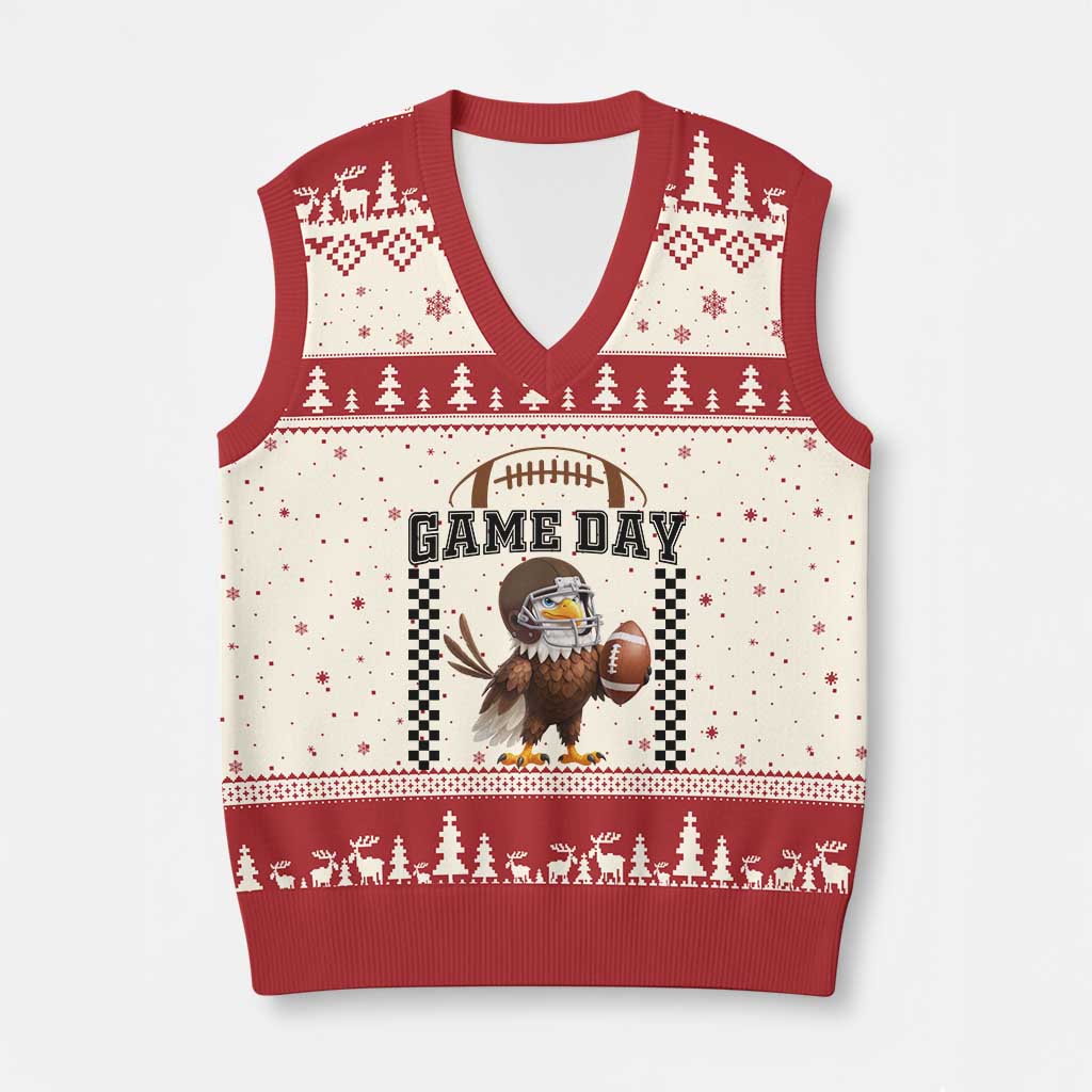 Eagle Football V-Neck Knit Sweater Vest Game Day Humor Gift TS12 Beige Red Print Your Wear