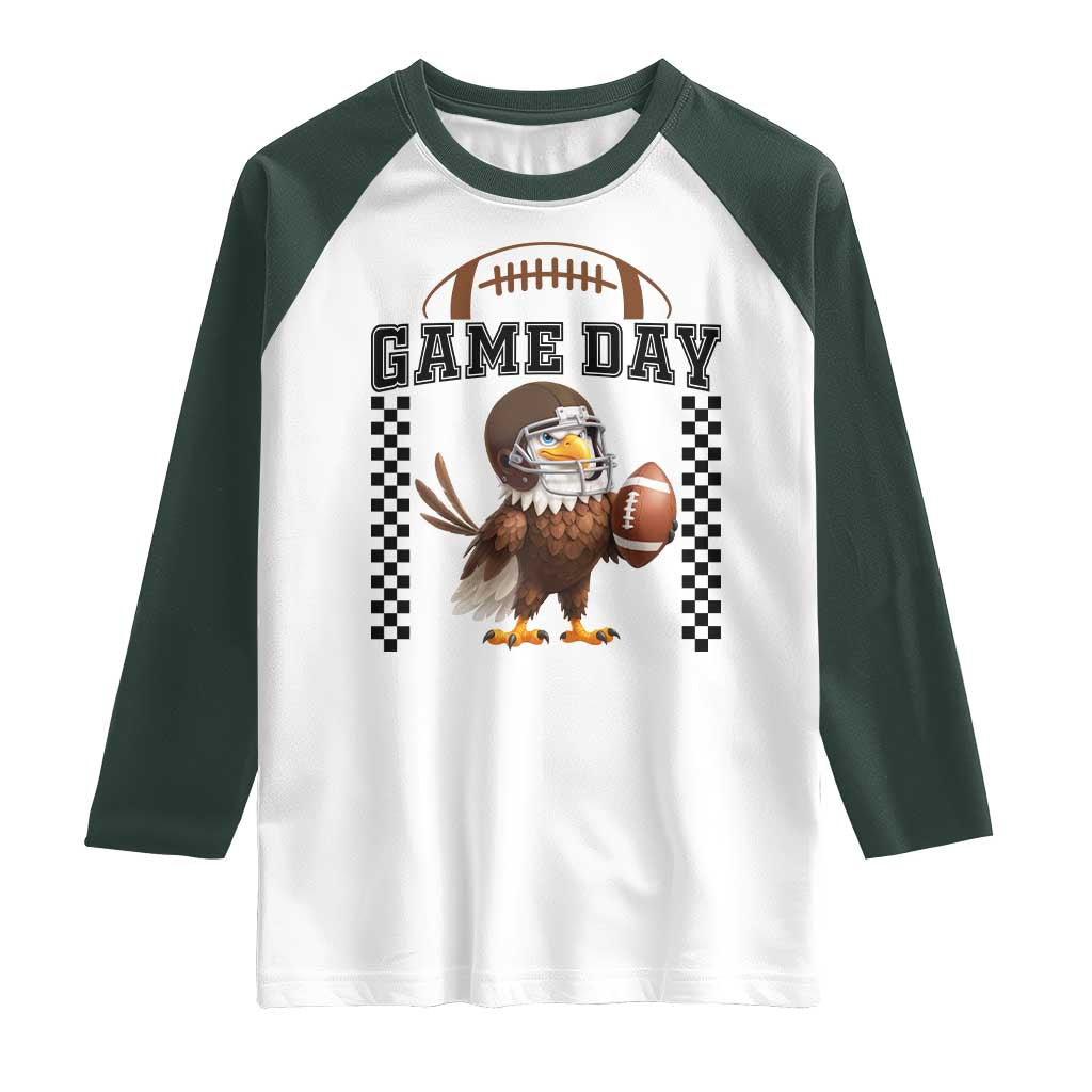 Eagle Football Raglan Shirt Game Day Humor Gift TS12 White Dark Forest Green Print Your Wear
