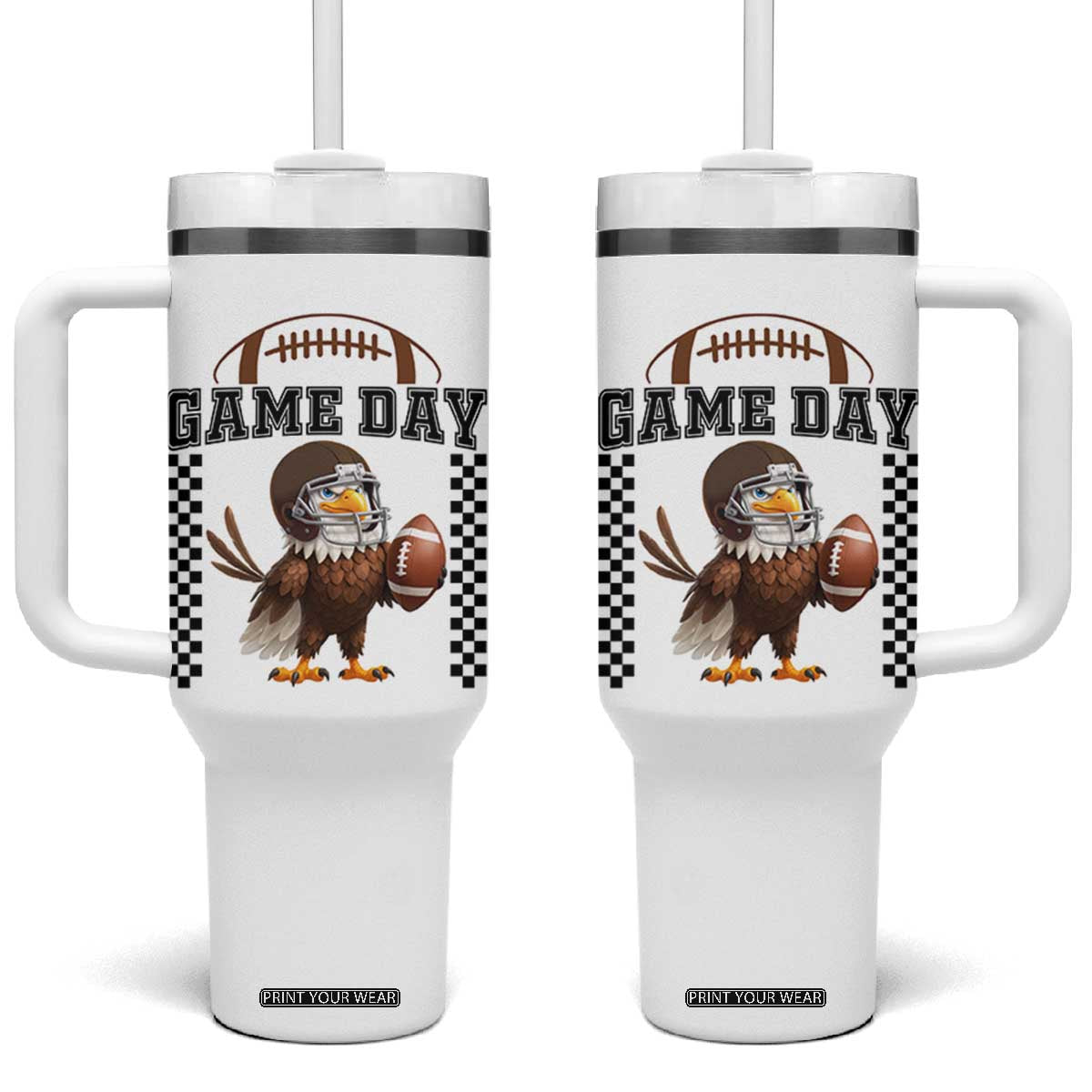 Eagle Football Tumbler With Handle Game Day Humor Gift TS12 One Size: 40 oz White Print Your Wear