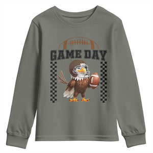 Eagle Football Youth Sweatshirt Game Day Humor Gift TS12 Military Green Print Your Wear