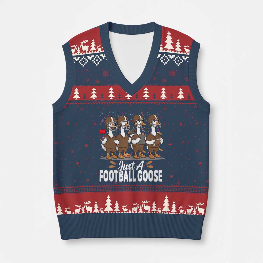 Just A Football Goose V-Neck Knit Sweater Vest Animal Sports Fan Gift TS12 Navy Red Print Your Wear