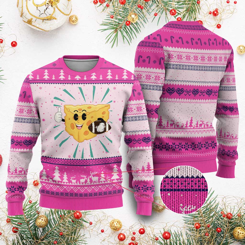 Funny Chz Head Football Player Sports Gift Idea Ugly Christmas Sweater TS12 Hot Pink Print Your Wear