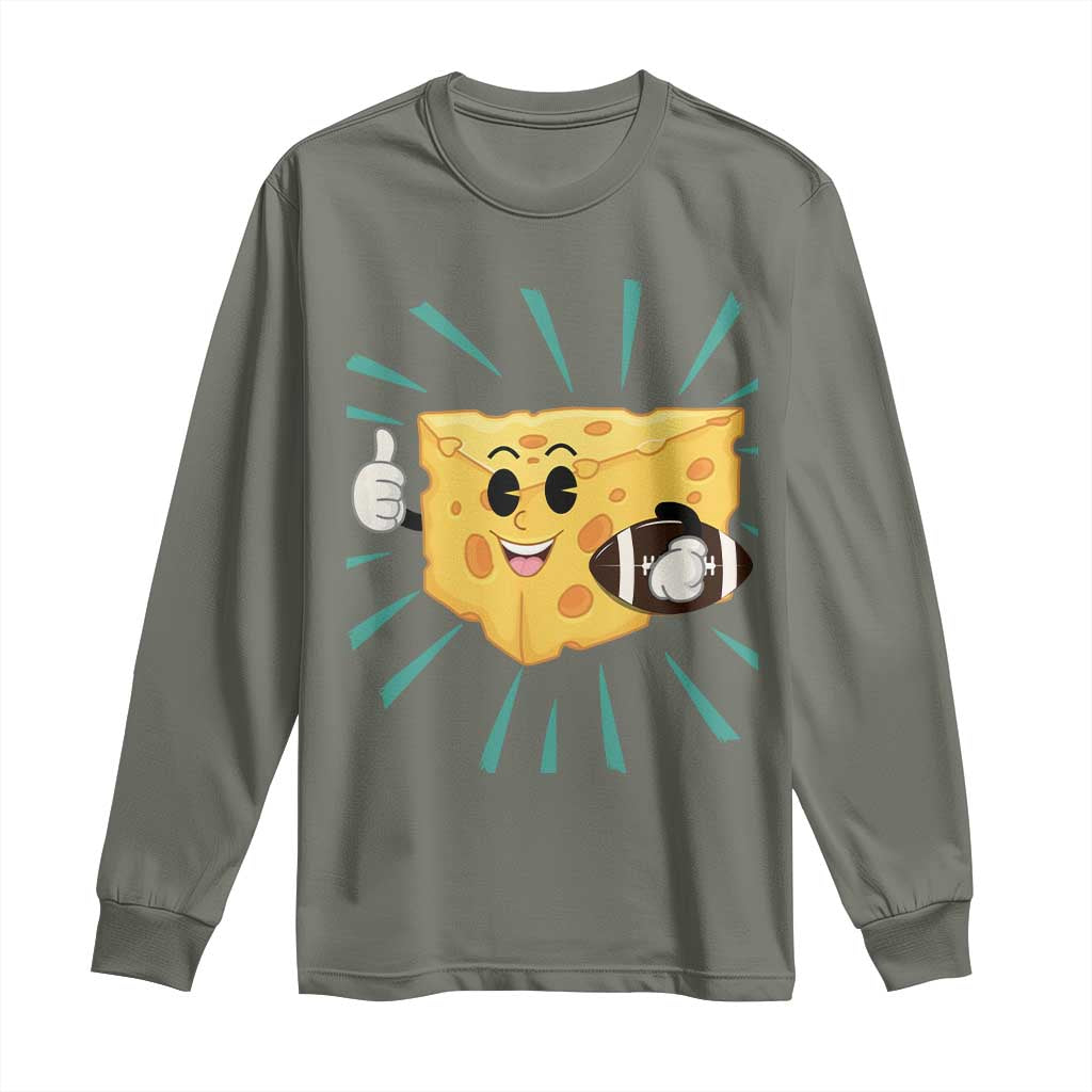 Funny Cheese Head Football Player Sports Gift Idea Long Sleeve Shirt TS12 Military Green Print Your Wear