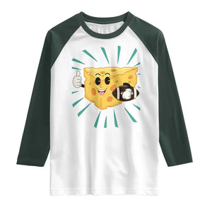 Funny Cheese Head Football Player Sports Gift Idea Raglan Shirt TS12 White Dark Forest Green Print Your Wear