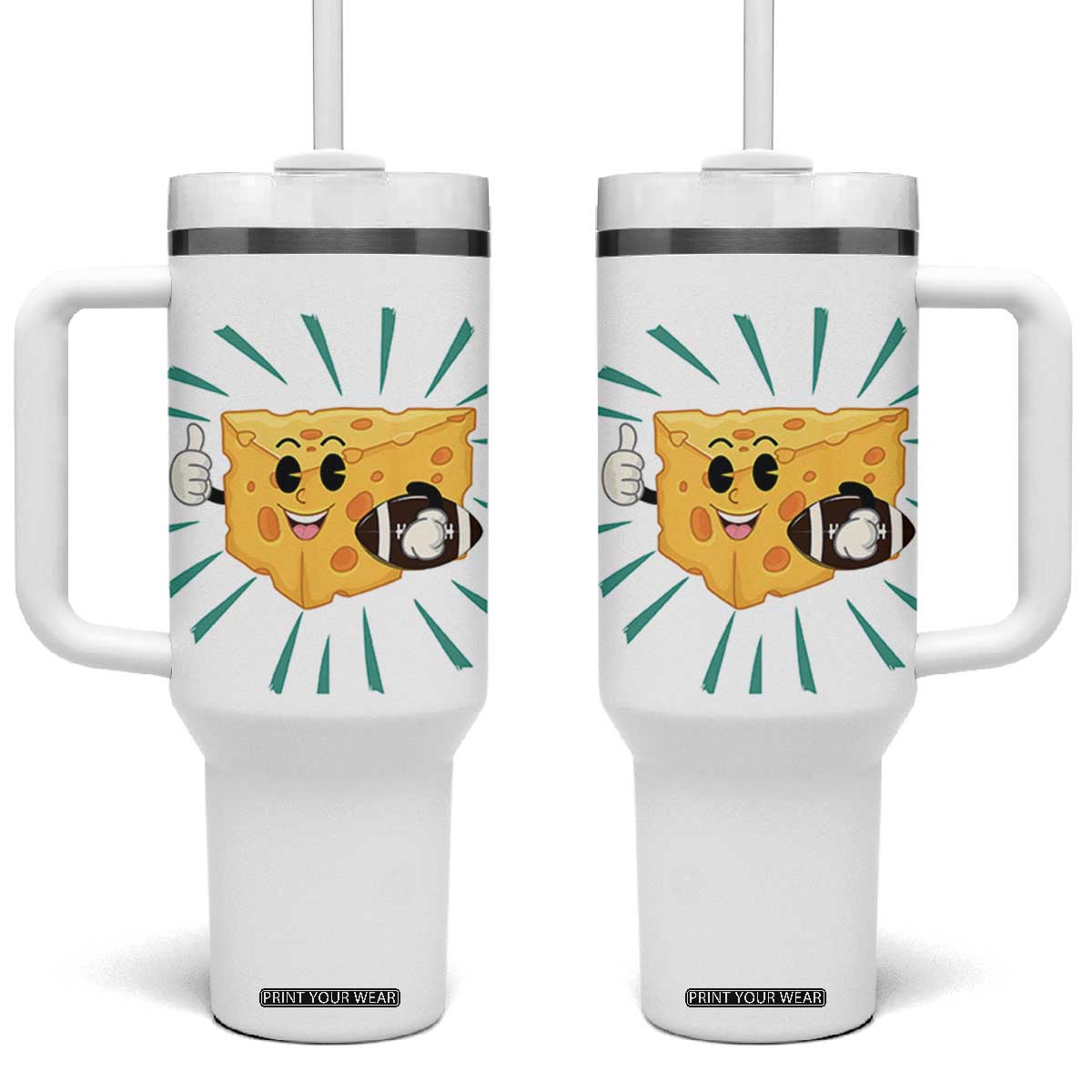 Funny Cheese Head Football Player Sports Gift Idea Tumbler With Handle TS12 One Size: 40 oz White Print Your Wear