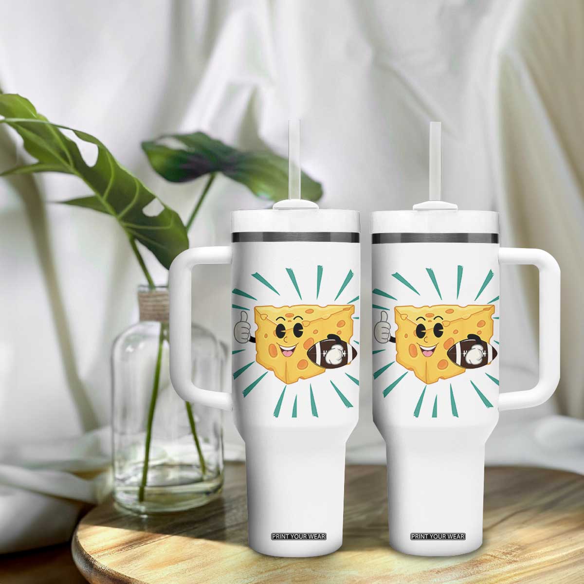 Funny Cheese Head Football Player Sports Gift Idea Tumbler With Handle TS12 Print Your Wear