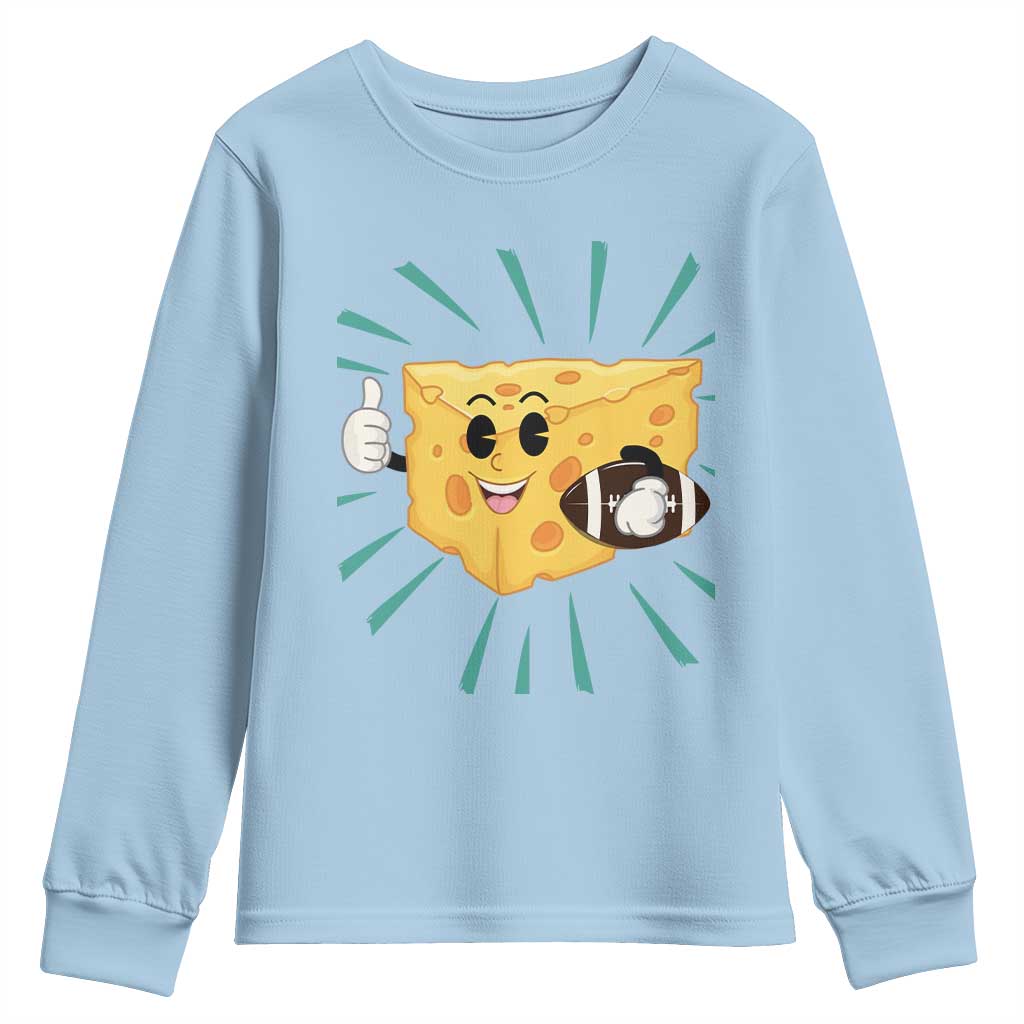 Funny Cheese Head Football Player Sports Gift Idea Youth Sweatshirt TS12 Light Blue Print Your Wear