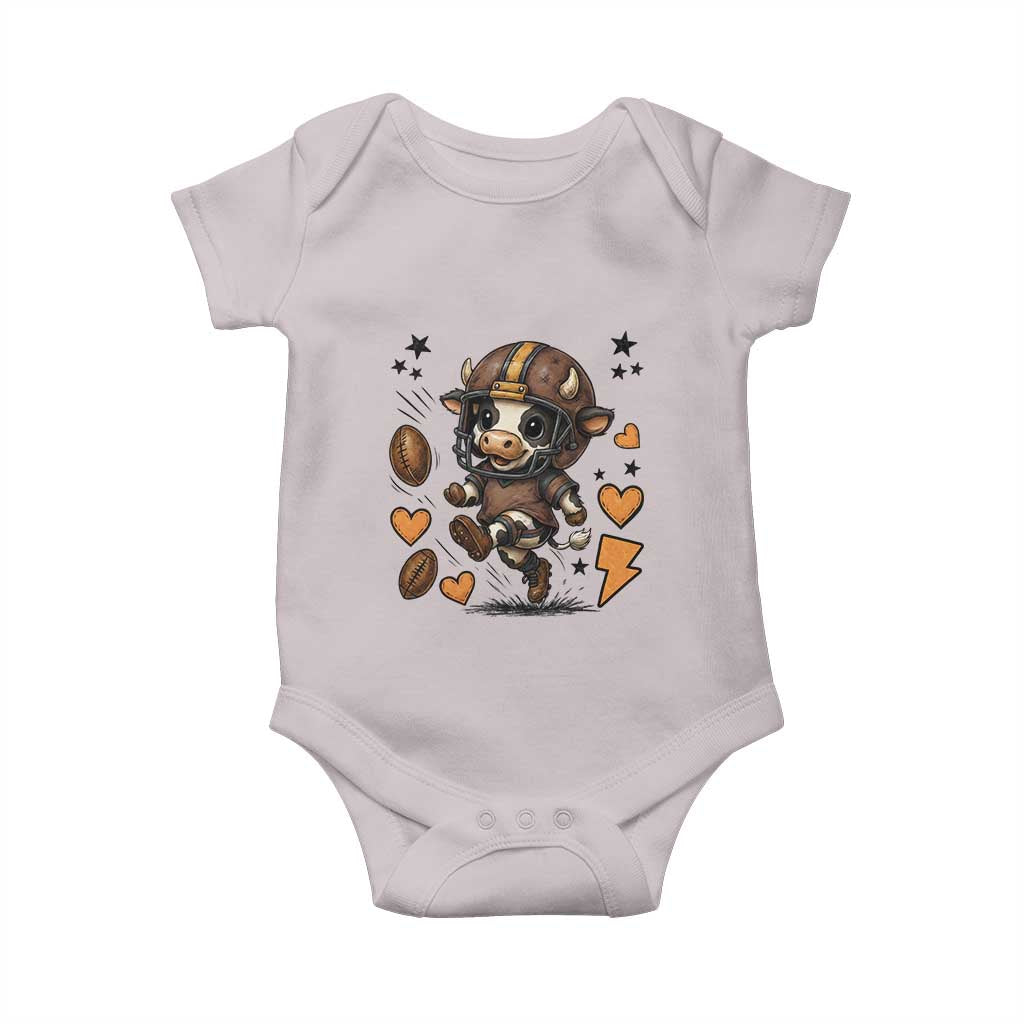 Football Lover Baby Onesie Cute Dairy Cow Playing Football TS12 Ice Gray Print Your Wear