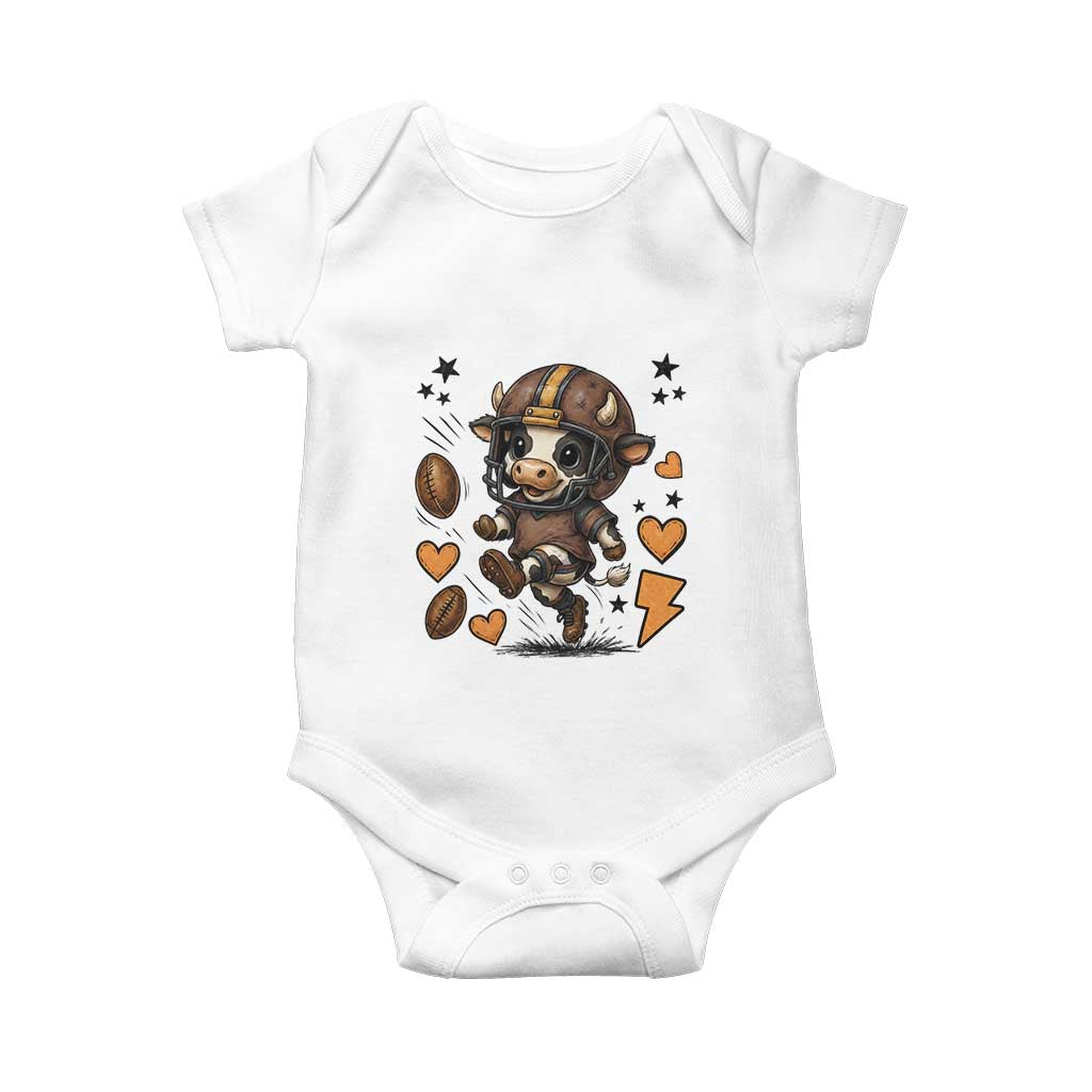 Football Lover Baby Onesie Cute Dairy Cow Playing Football TS12 White Print Your Wear