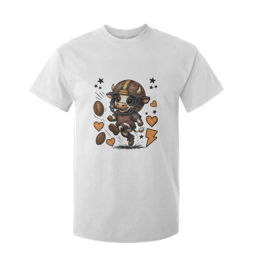 Football Lover T Shirt For Kid Cute Dairy Cow Playing Football TS12 White Print Your Wear