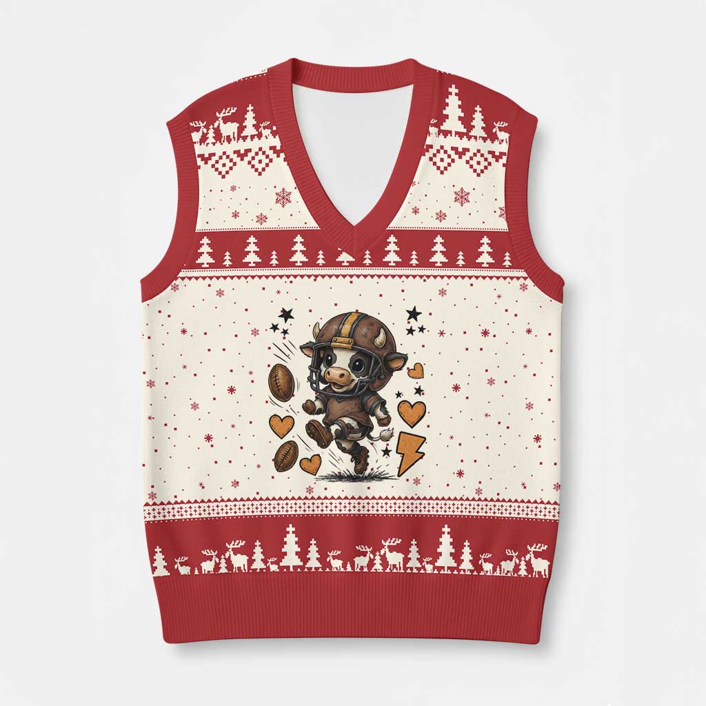 Football Lover V-Neck Knit Sweater Vest Cute Dairy Cow Playing Football TS12 Beige Red Print Your Wear