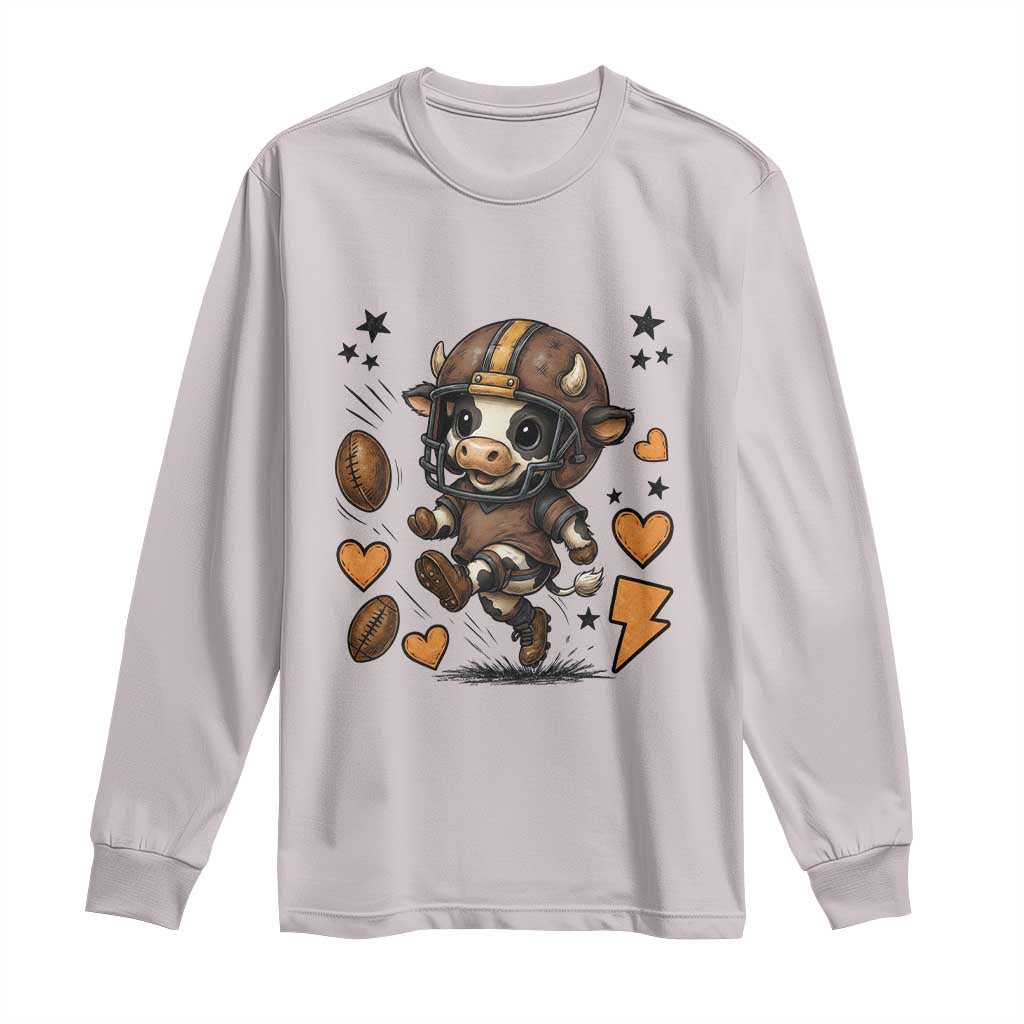 Football Lover Long Sleeve Shirt Cute Dairy Cow Playing Football TS12 Ice Gray Print Your Wear