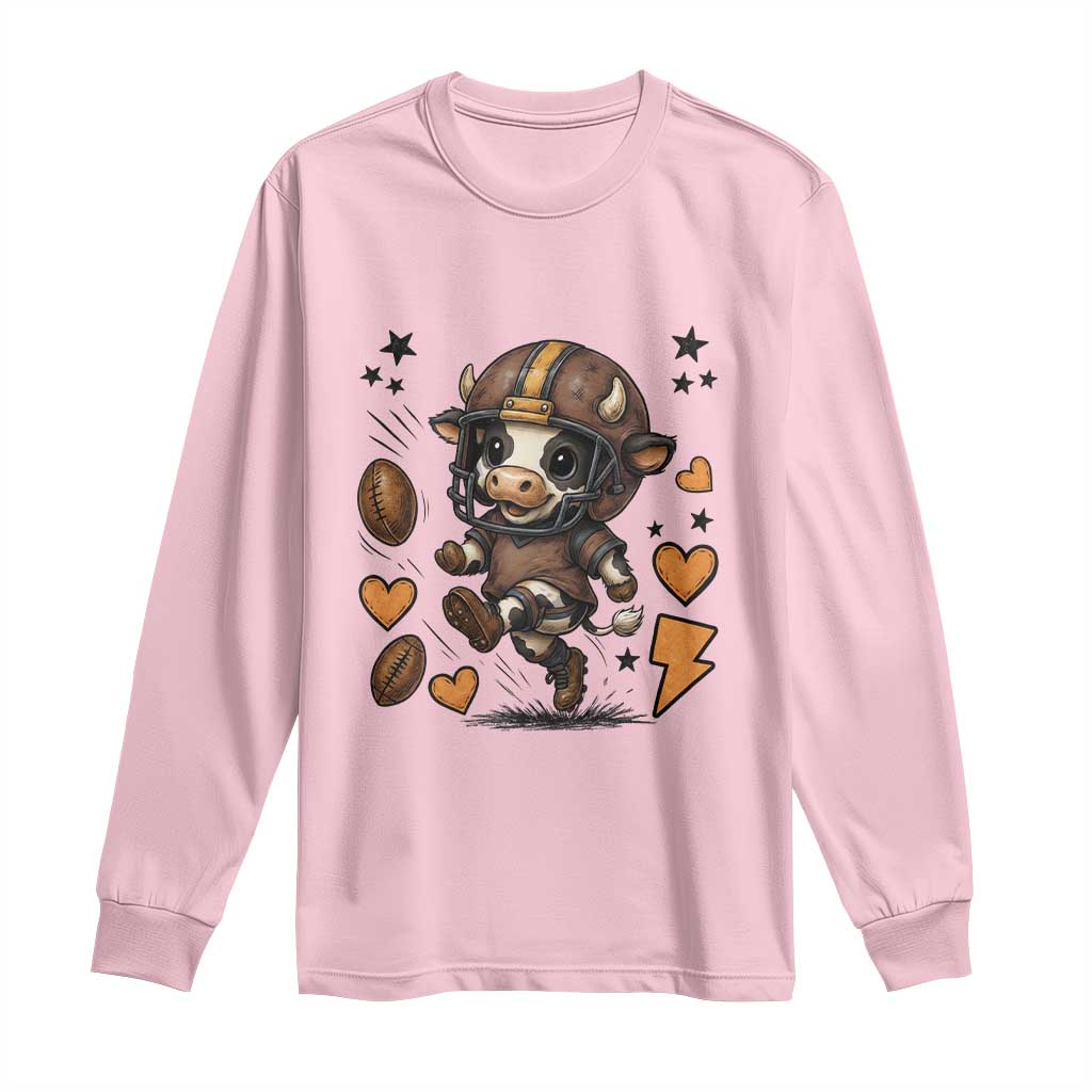 Football Lover Long Sleeve Shirt Cute Dairy Cow Playing Football TS12 Light Pink Print Your Wear