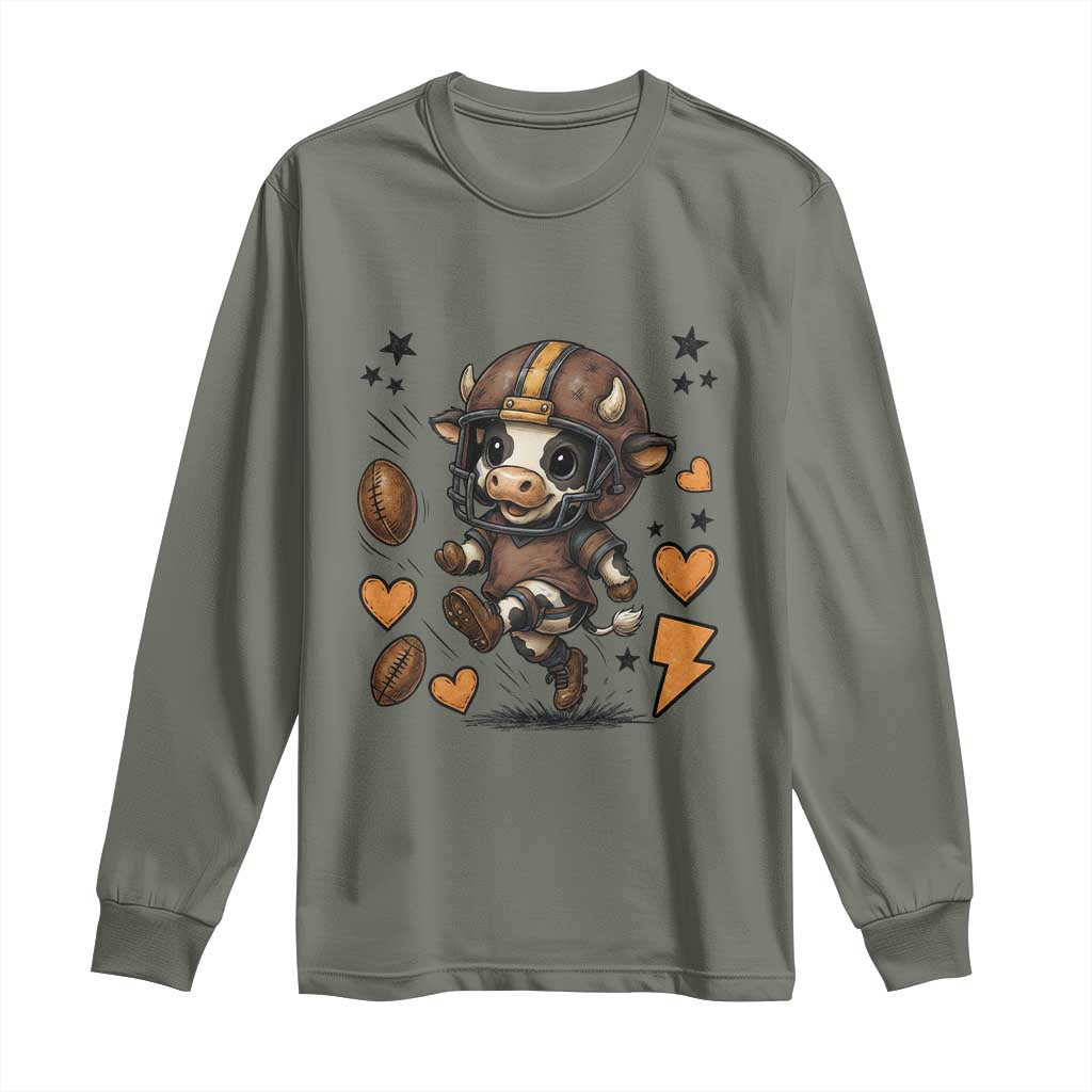 Football Lover Long Sleeve Shirt Cute Dairy Cow Playing Football TS12 Military Green Print Your Wear