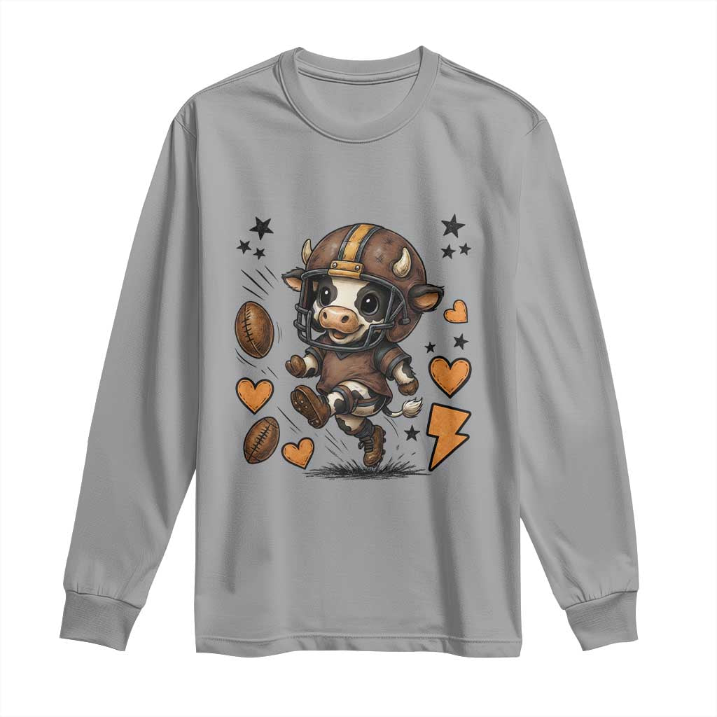 Football Lover Long Sleeve Shirt Cute Dairy Cow Playing Football TS12 Sport Gray Print Your Wear