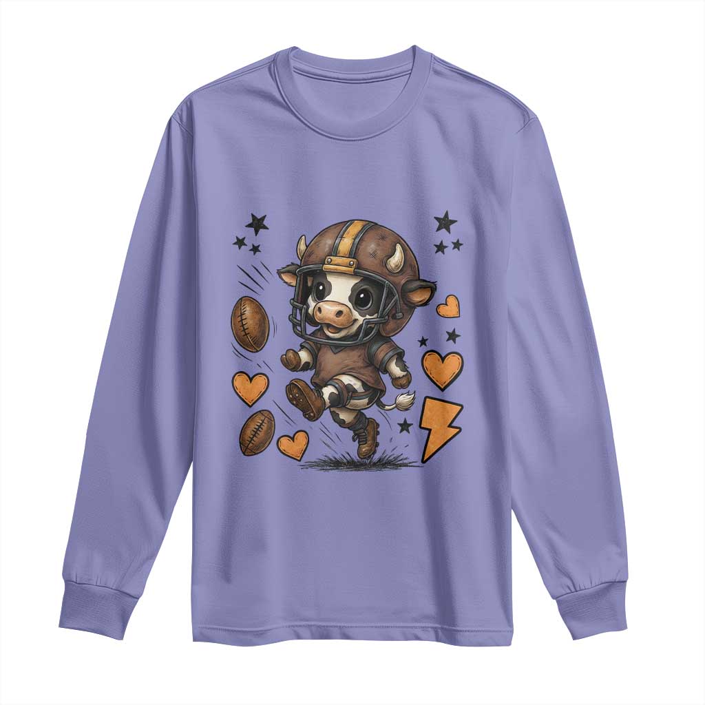 Football Lover Long Sleeve Shirt Cute Dairy Cow Playing Football TS12 Violet Print Your Wear