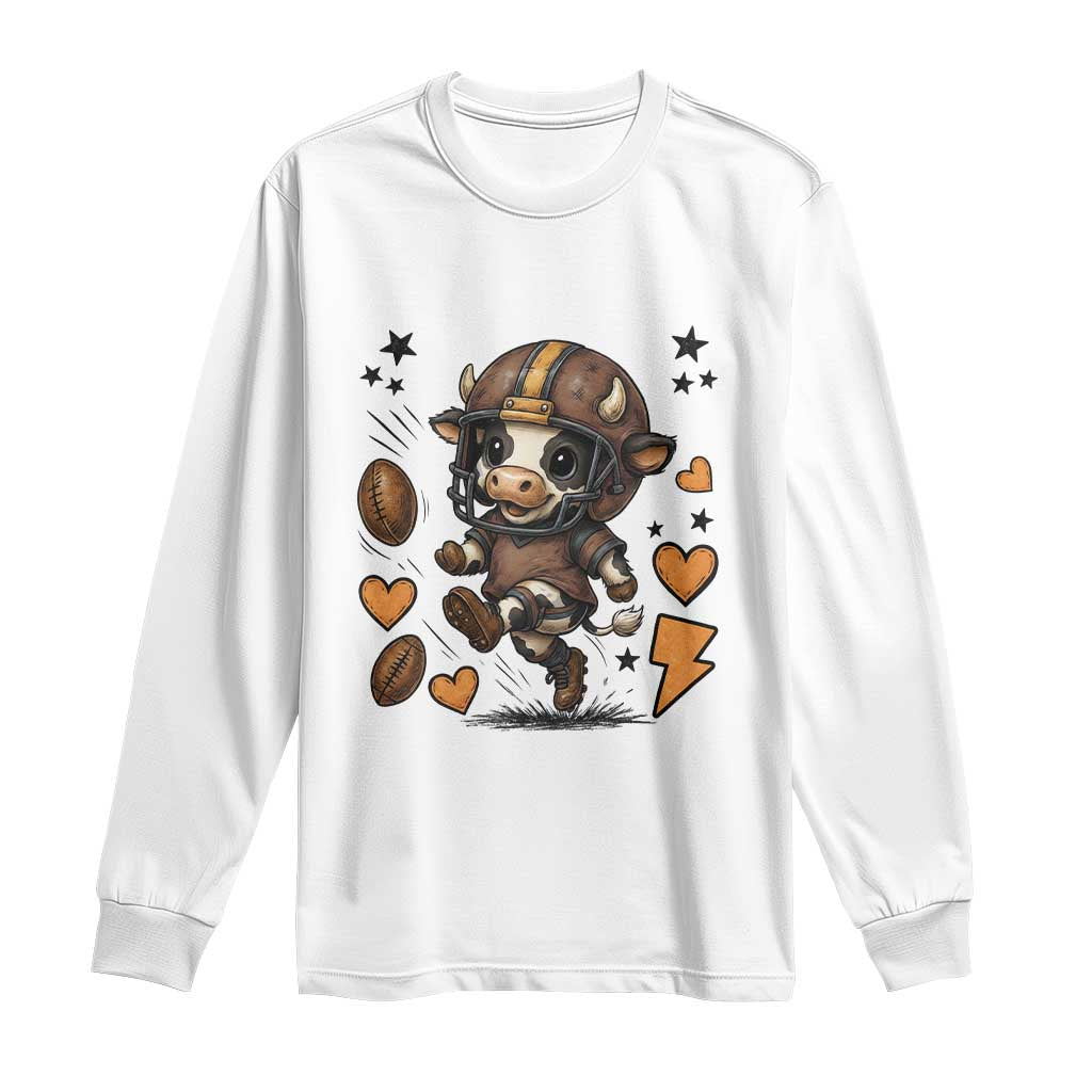 Football Lover Long Sleeve Shirt Cute Dairy Cow Playing Football TS12 White Print Your Wear