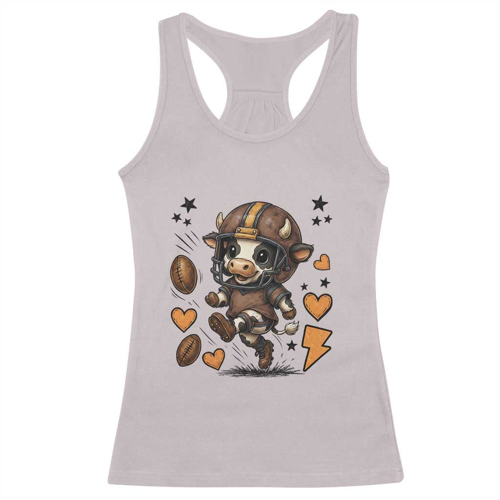 Football Lover Racerback Tank Top Cute Dairy Cow Playing Football TS12 Ice Gray Print Your Wear