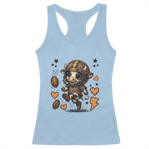 Football Lover Racerback Tank Top Cute Dairy Cow Playing Football TS12 Light Blue Print Your Wear