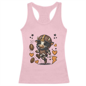Football Lover Racerback Tank Top Cute Dairy Cow Playing Football - Print Your Wear