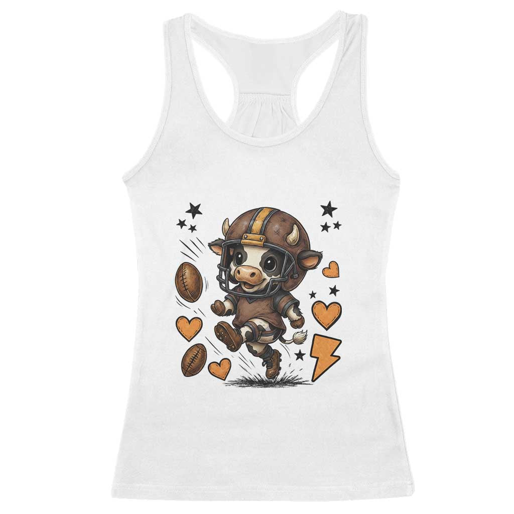 Football Lover Racerback Tank Top Cute Dairy Cow Playing Football TS12 White Print Your Wear