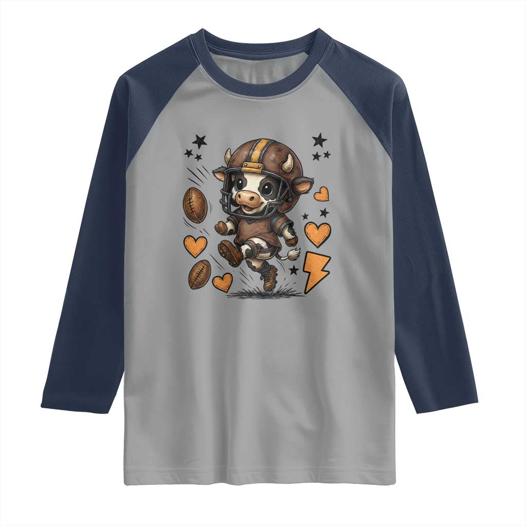 Football Lover Raglan Shirt Cute Dairy Cow Playing Football TS12 Sport Gray Navy Print Your Wear