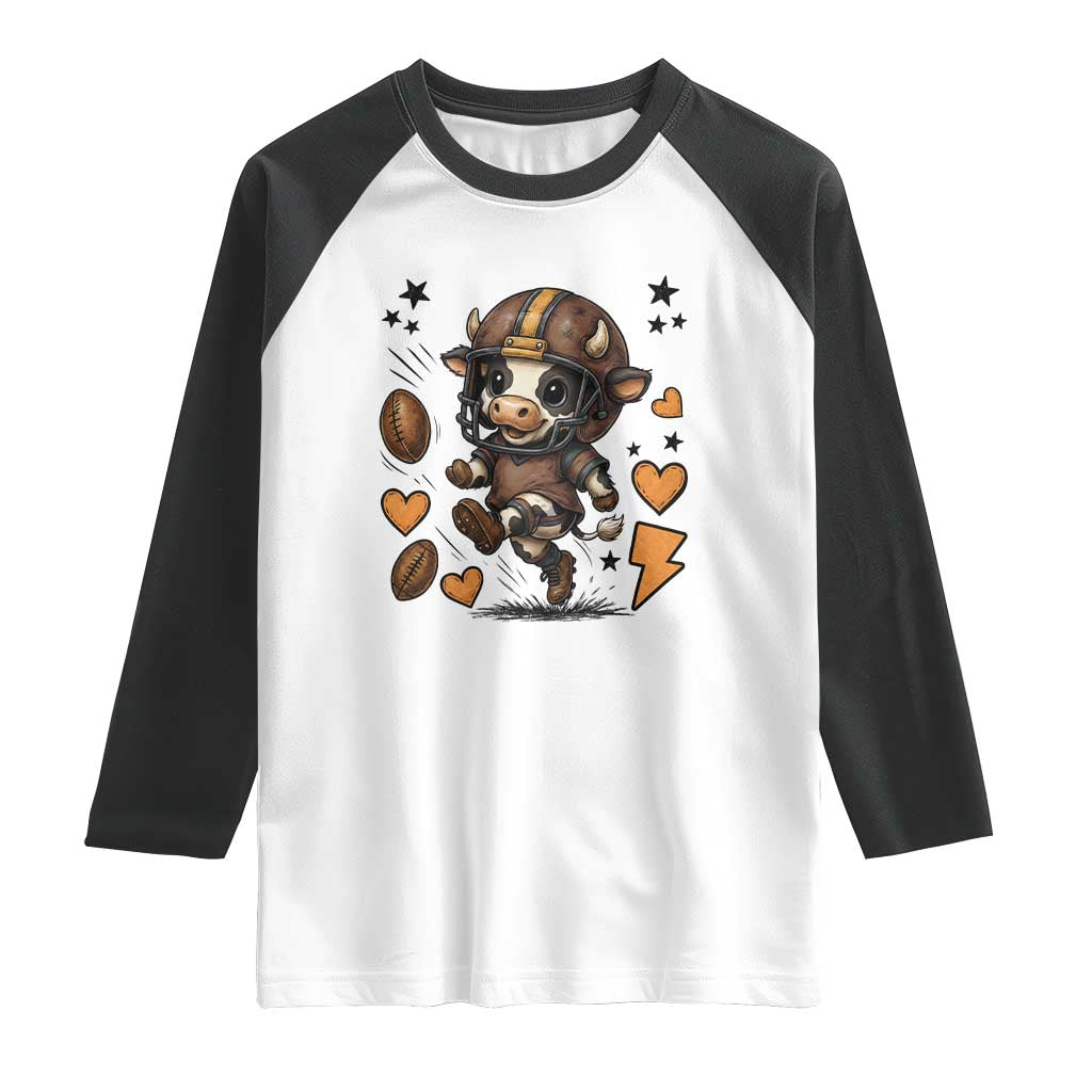Football Lover Raglan Shirt Cute Dairy Cow Playing Football TS12 White Black Print Your Wear