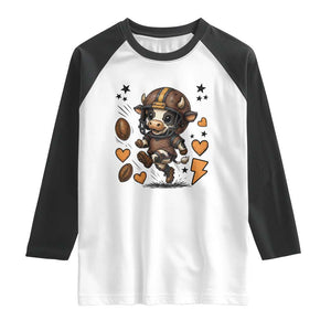 Football Lover Raglan Shirt Cute Dairy Cow Playing Football TS12 White Black Print Your Wear