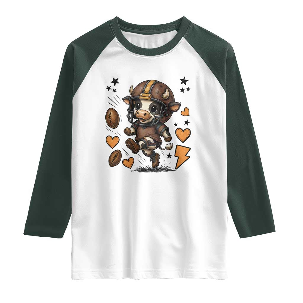 Football Lover Raglan Shirt Cute Dairy Cow Playing Football TS12 White Dark Forest Green Print Your Wear