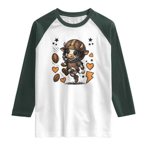 Football Lover Raglan Shirt Cute Dairy Cow Playing Football TS12 White Dark Forest Green Print Your Wear