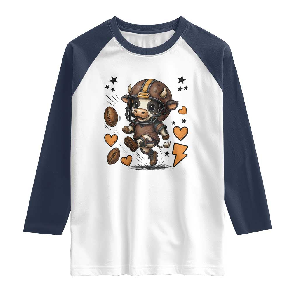 Football Lover Raglan Shirt Cute Dairy Cow Playing Football TS12 White Navy Print Your Wear