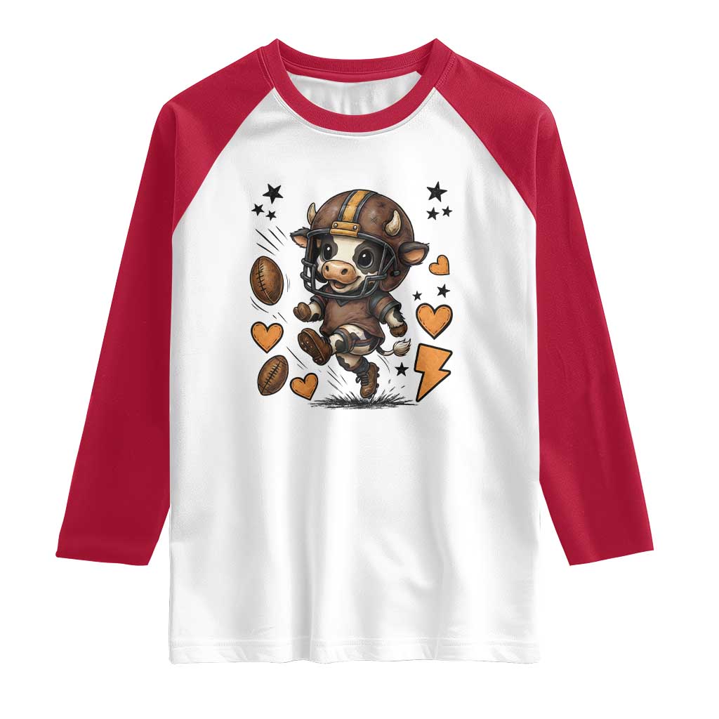 Football Lover Raglan Shirt Cute Dairy Cow Playing Football TS12 White Red Print Your Wear
