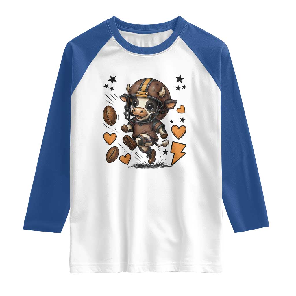 Football Lover Raglan Shirt Cute Dairy Cow Playing Football TS12 White Royal Print Your Wear