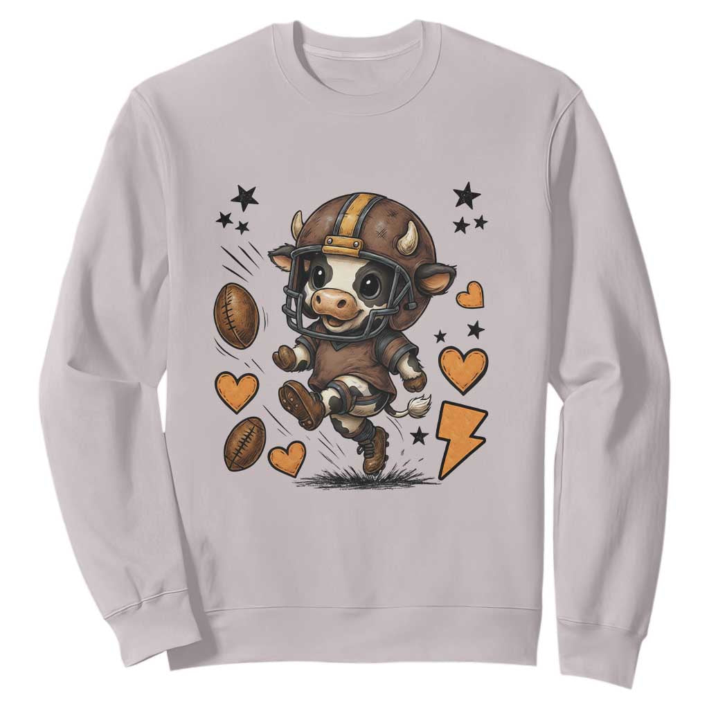 Football Lover Sweatshirt Cute Dairy Cow Playing Football TS12 Ice Gray Print Your Wear