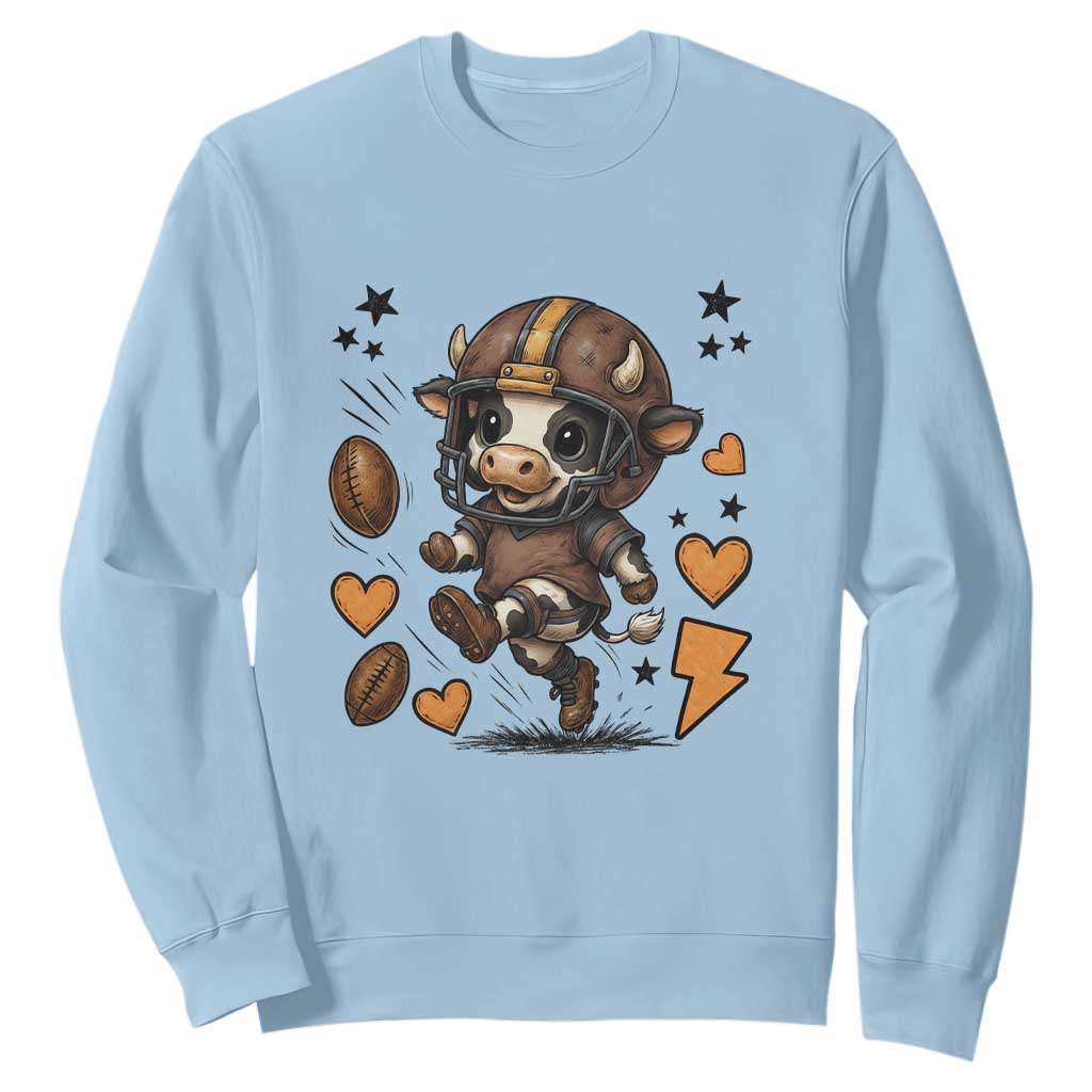 Football Lover Sweatshirt Cute Dairy Cow Playing Football TS12 Light Blue Print Your Wear