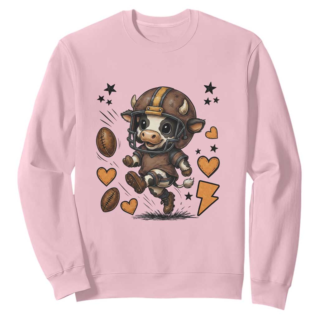 Football Lover Sweatshirt Cute Dairy Cow Playing Football TS12 Light Pink Print Your Wear