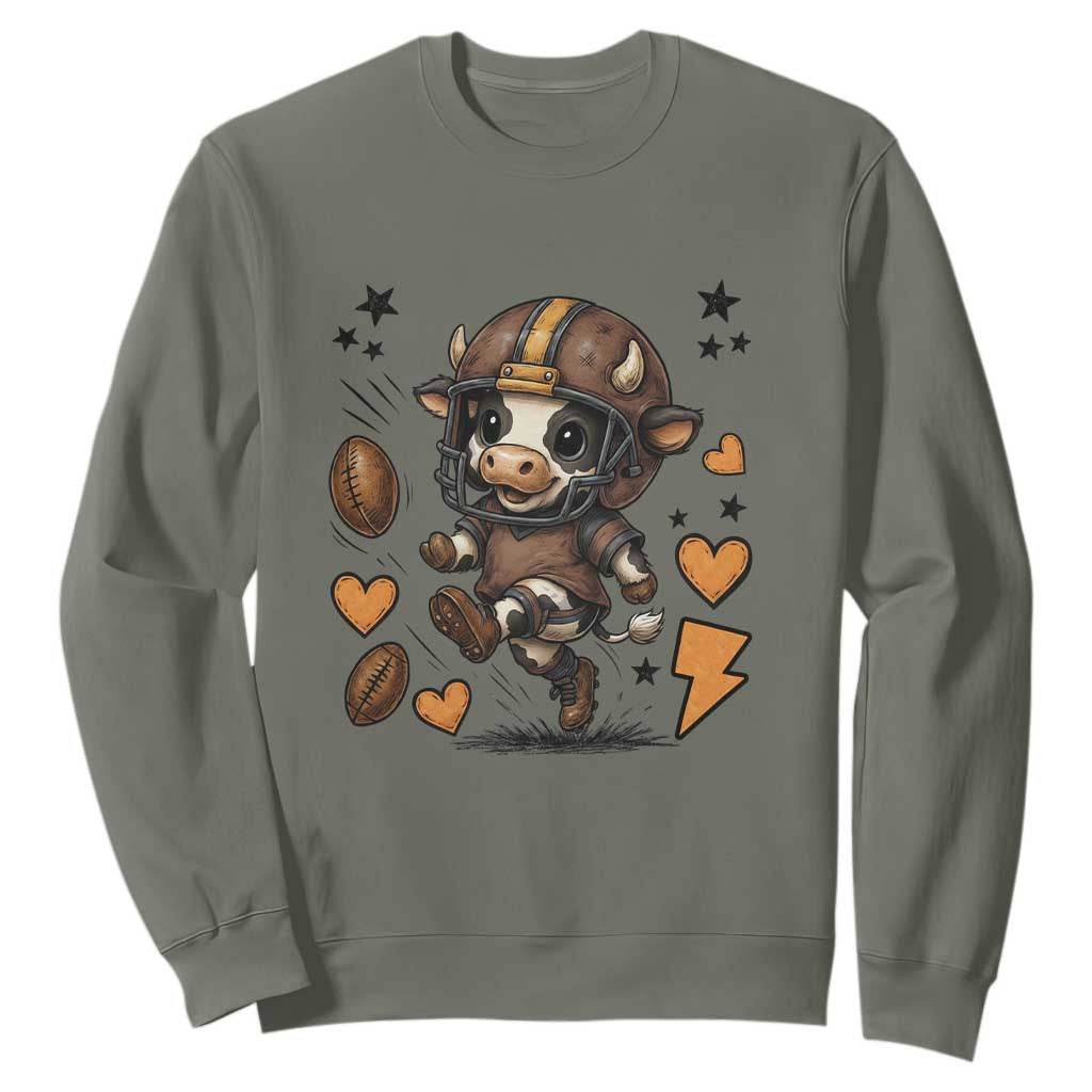 Football Lover Sweatshirt Cute Dairy Cow Playing Football TS12 Military Green Print Your Wear