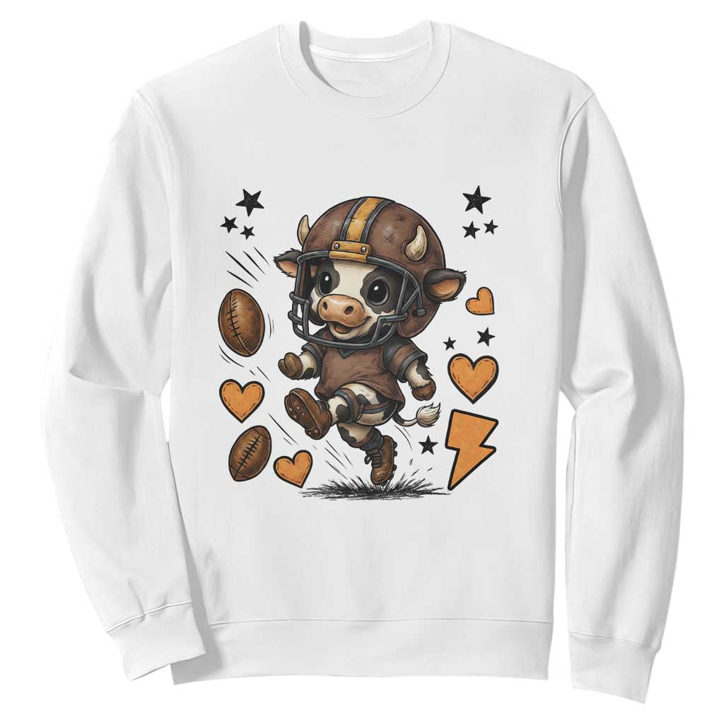 Football Lover Sweatshirt Cute Dairy Cow Playing Football TS12 White Print Your Wear