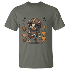 Football Lover T Shirt Cute Dairy Cow Playing Football TS12 Military Green Print Your Wear
