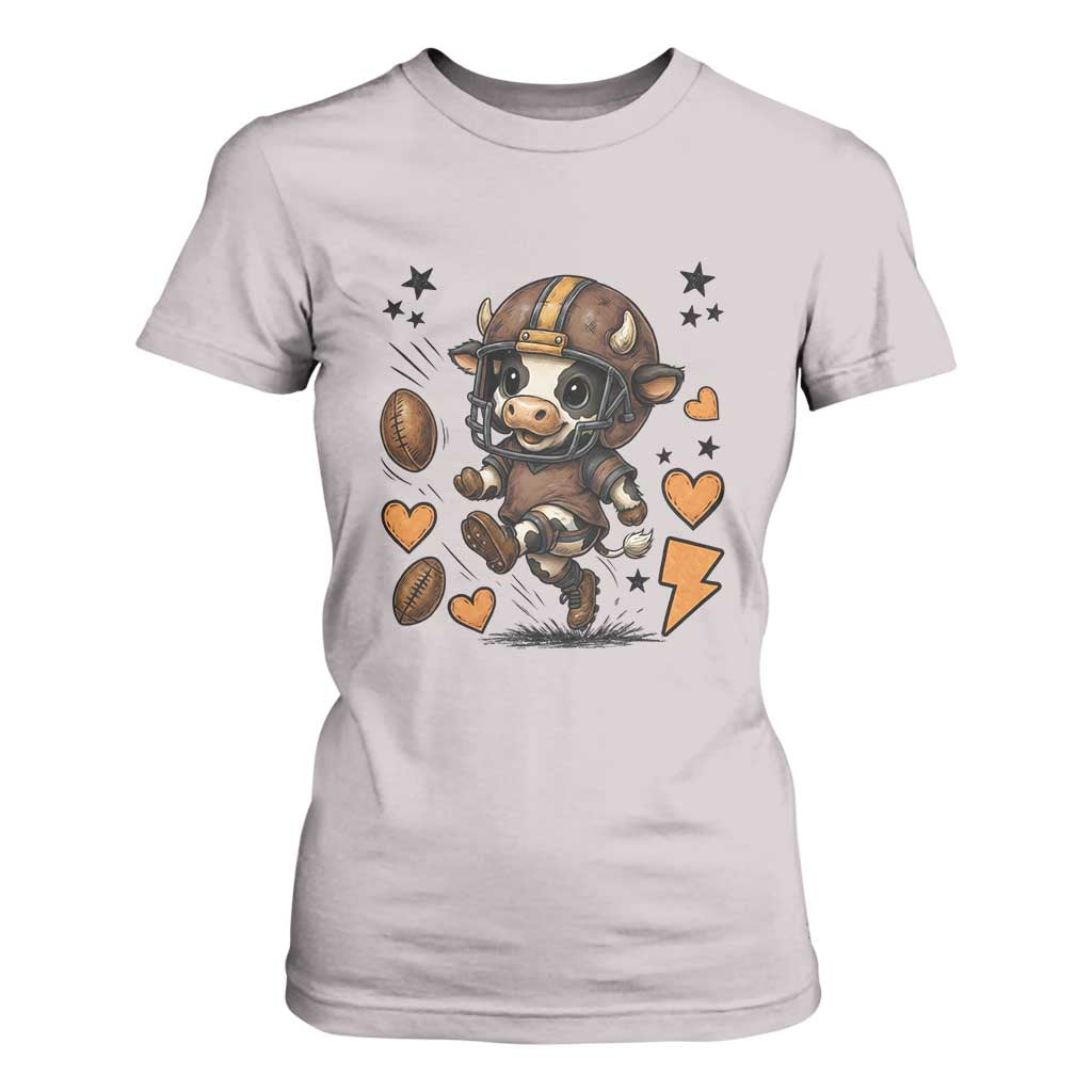 Football Lover T Shirt For Women Cute Dairy Cow Playing Football TS12 Ice Gray Print Your Wear