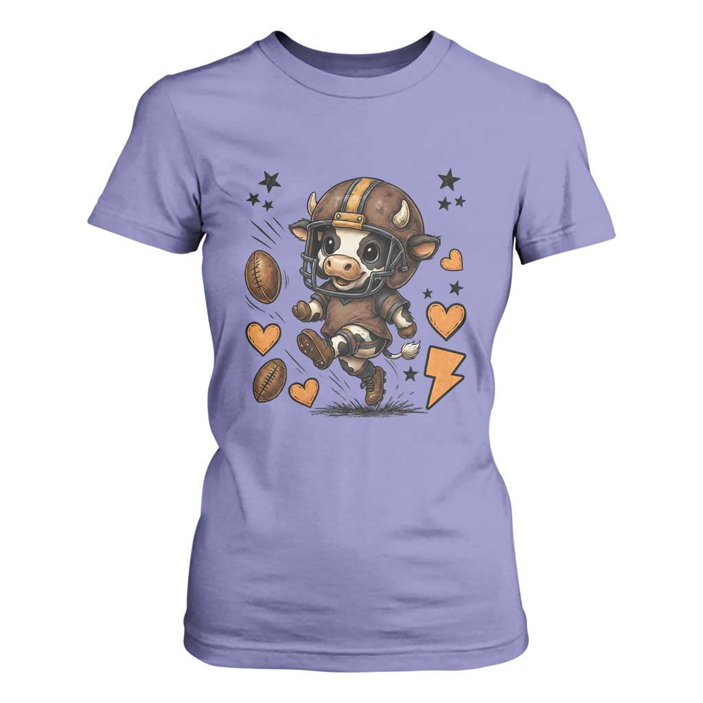Football Lover T Shirt For Women Cute Dairy Cow Playing Football TS12 Violet Print Your Wear