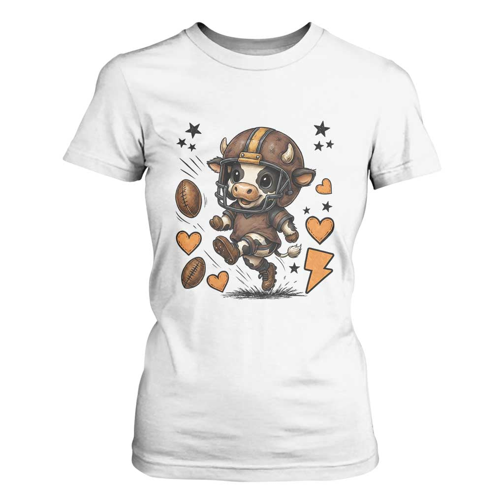 Football Lover T Shirt For Women Cute Dairy Cow Playing Football TS12 White Print Your Wear