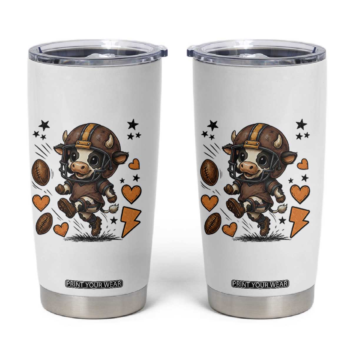 Football Lover Tumbler Cup Cute Dairy Cow Playing Football TS12 White Print Your Wear