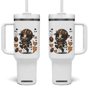 Football Lover Tumbler With Handle Cute Dairy Cow Playing Football TS12 One Size: 40 oz White Print Your Wear